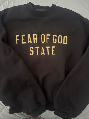 Essentials Black Crewneck Sweatshirt with Tan Lettering
